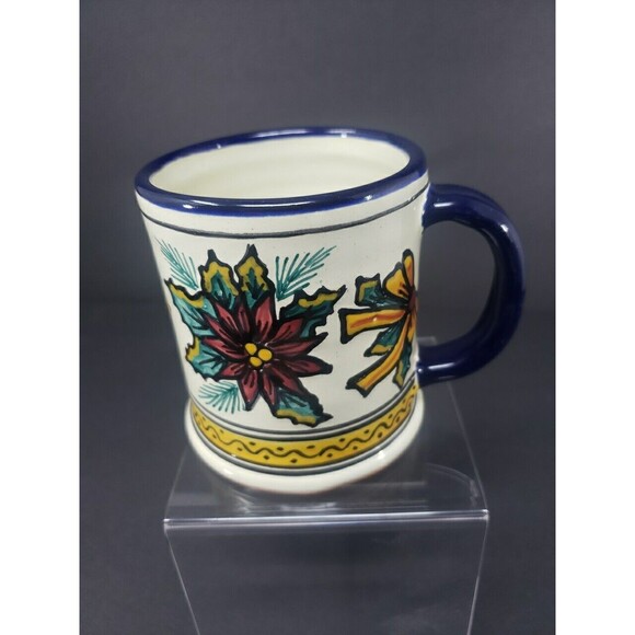 Talavera Pottery Coffee Mug Puebla Mexico Poinsettia Christmas Hand Painted - Picture 1 of 15